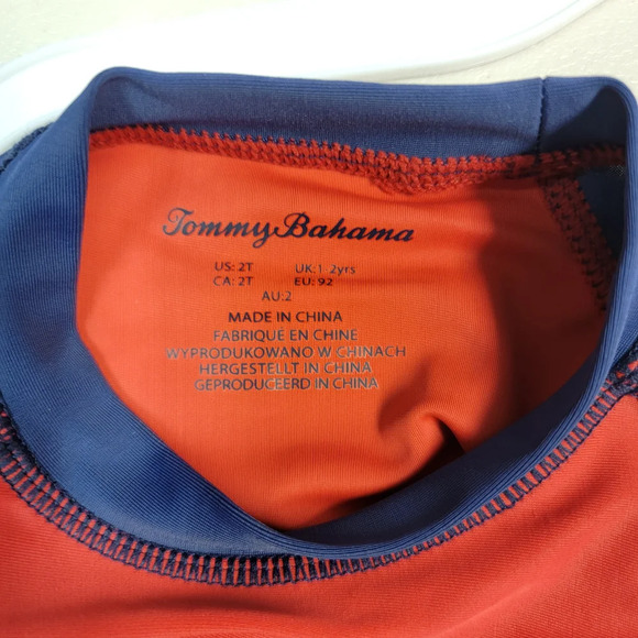 Tommy Bahama Infant Boy's 2 Pc Rash Guard Swimsuit Trunks Top Set Red Blue 2T - Picture 4 of 6